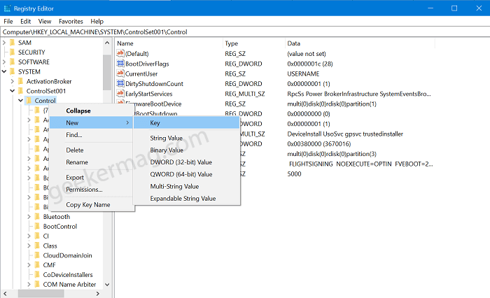 bootcontrol key in windows 10