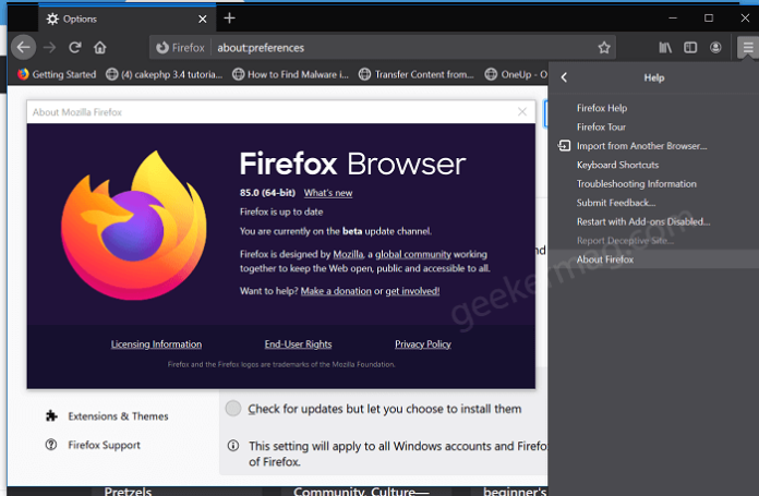 how to update mozilla firefox manually