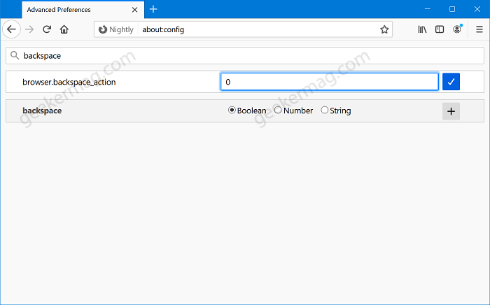 enable backspace key in firefox 86