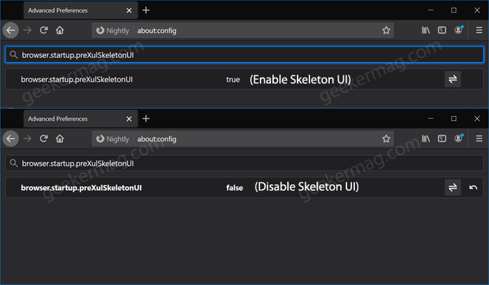 Enable and Disable Skeleton UI in Firefox