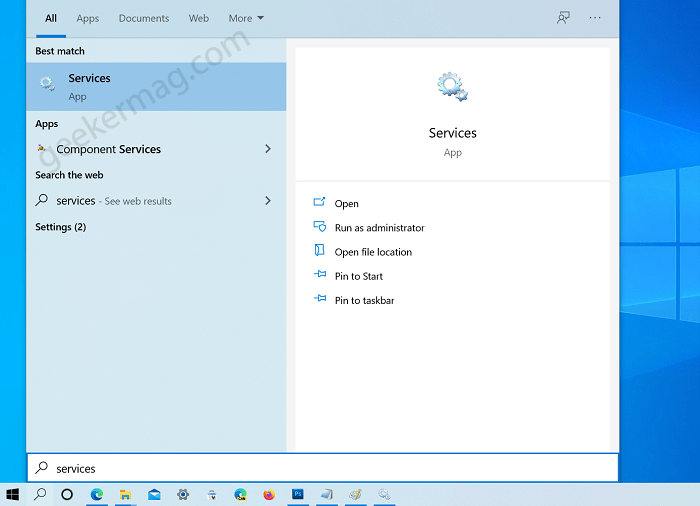 open services app in windows 10