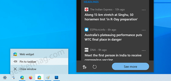 How to Show Edge Web Widget in Windows 10 Taskbar - 63