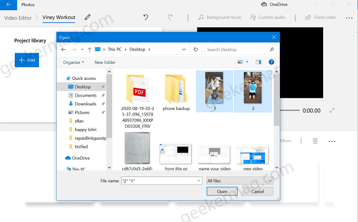 select and open two videos files in windows photos app