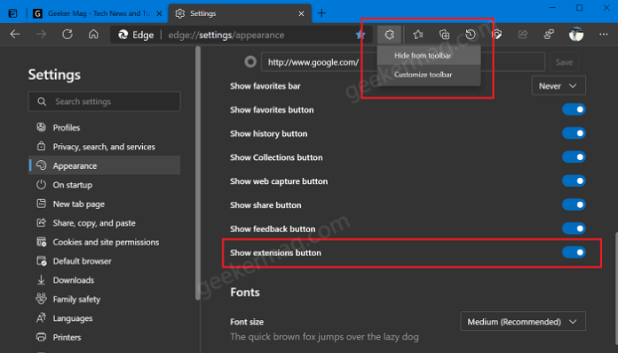 How to Enable Extensions Menu Button in Microsoft Edge