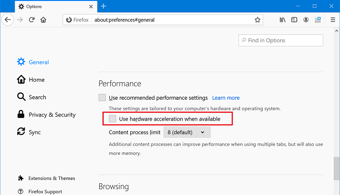 use hardware acceleration when enable in firefox