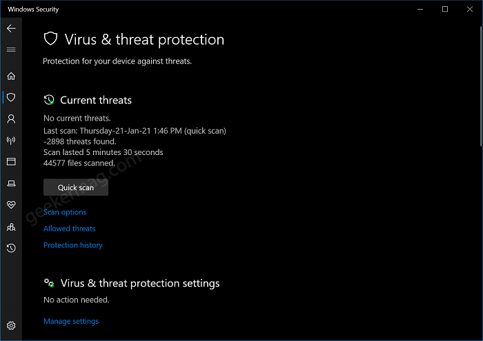 Windows Security - Virus and protection