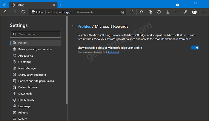 Check Microsoft Rewards Points in Microsoft Edge Profile