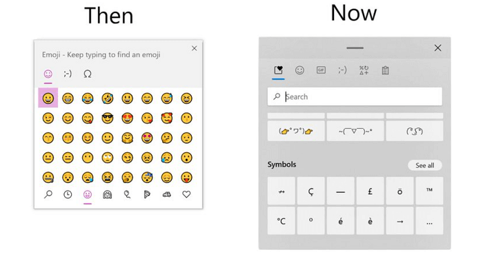 design changes to WIN + V windows