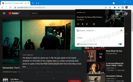 Enable or Disable Live Caption from Global Media Control in Chrome