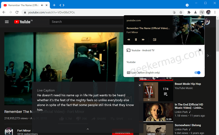 Chrome Global Media Controls UI gets Live Caption Button - 98