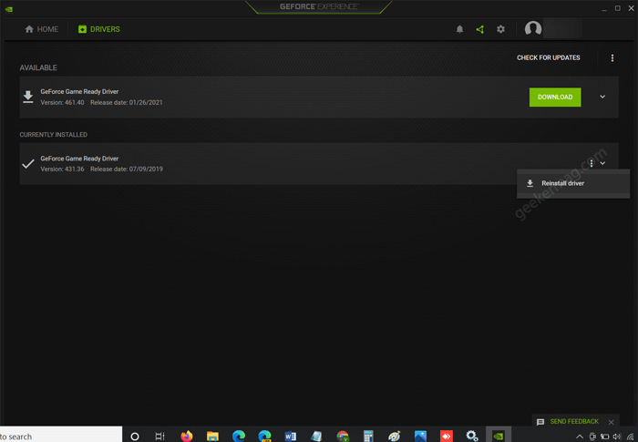 reinstall driver using geforce experience app