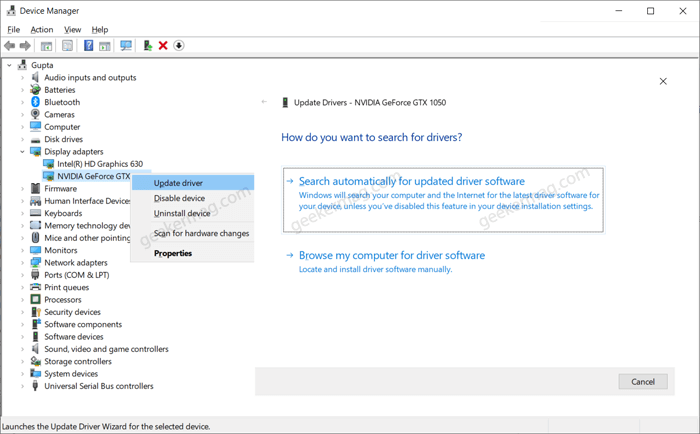 display adapter properties not showing nvidia