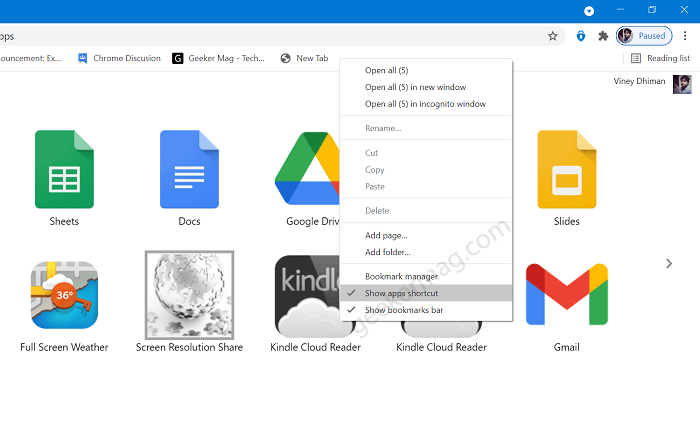 How to Hide 'Apps' button from Chrome Bookmarks Bar