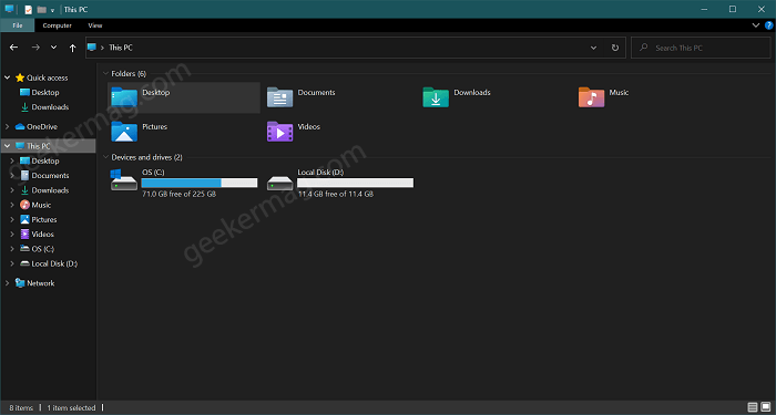 dark mode file explorer windows 10