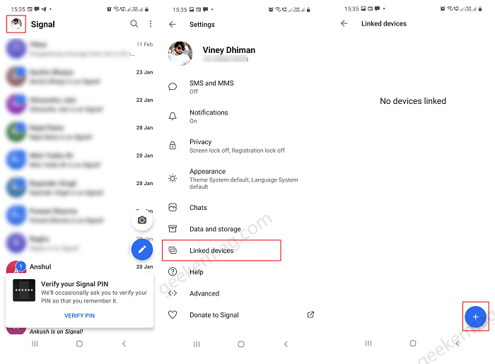 linked device on signal app 