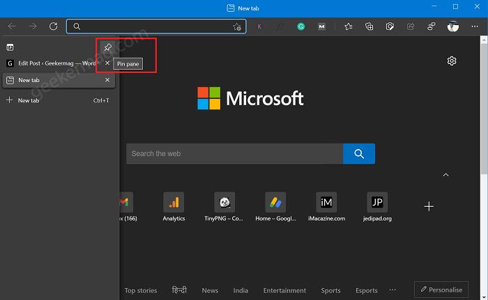 pin vertical tabs in microsoft edge