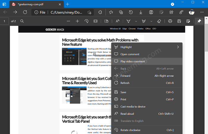 How to Add Video Comment in PDF Document in Microsoft Edge - 27