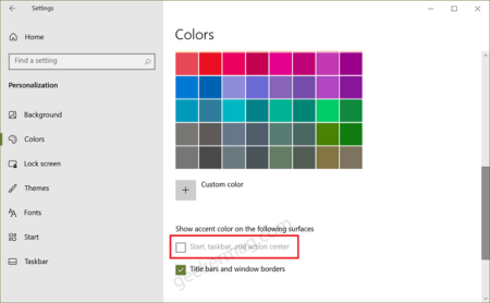 Fix - “Start, Taskbar, and Action Center” Accent Color Grayed out on Windows 10