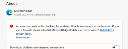 Microsoft Edge fails to Update showing error code 7: 0x800421F7