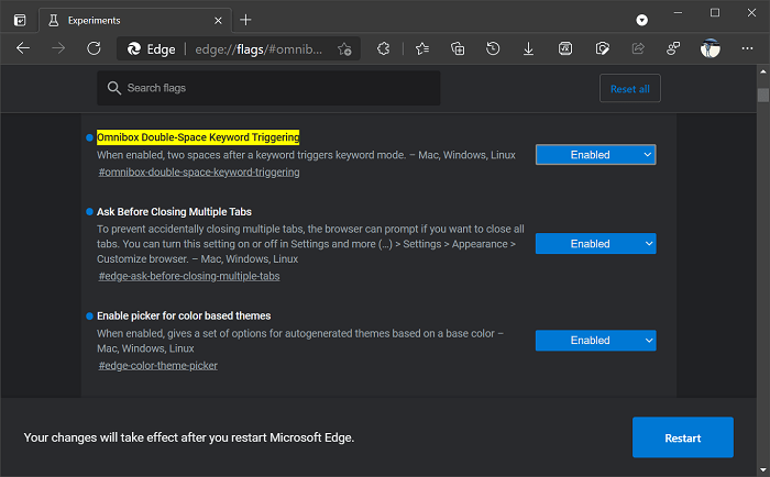 How to Enable   Use Search Engine Keyword activation with double space in Microsoft Edge - 62