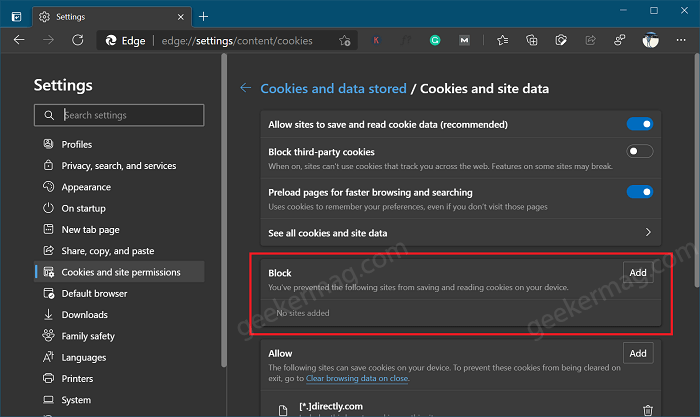 block youtube cookies in edge browser