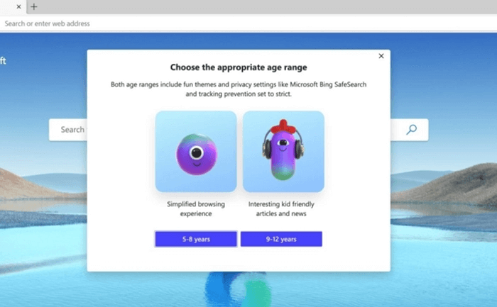 Choose the appropriate age range in Microsoft Edge Kids mode