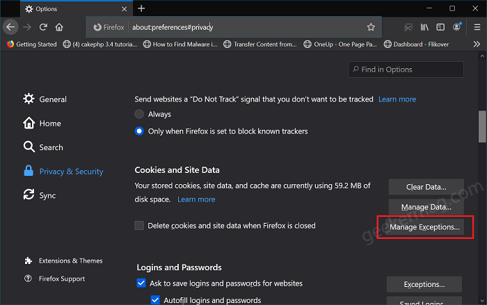 Cookies and site data firefox