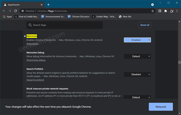 Enable Memories Feature in Chrome