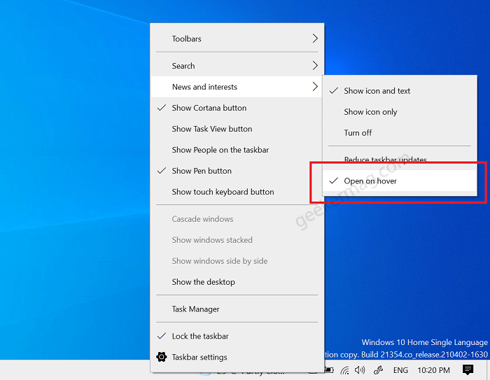 How to Show Hide News and Interest icon on Windows 10 Taskbar - 21