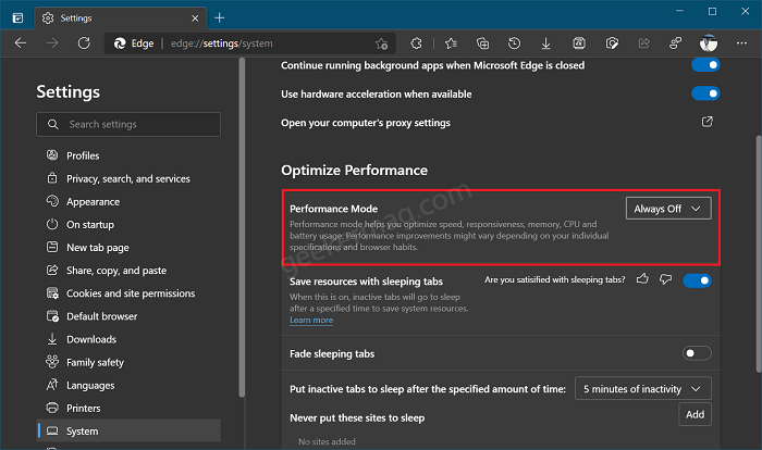 microsoft edge battery mode off your