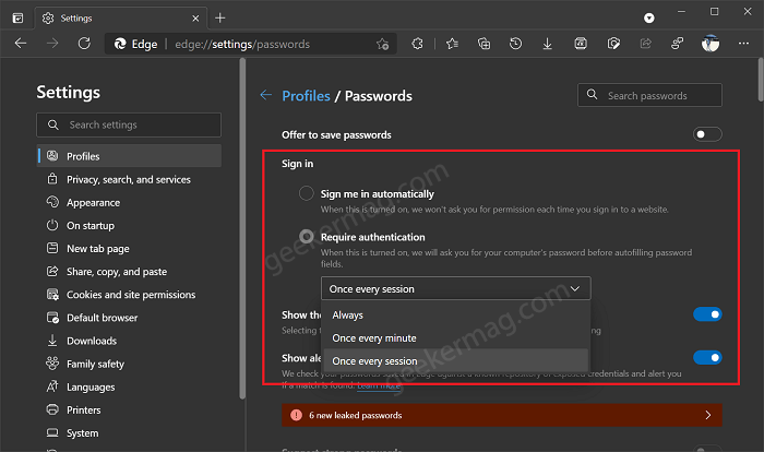 Require authentication in microsoft edge