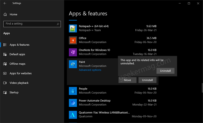 Uninstall Paint app from Windows 10