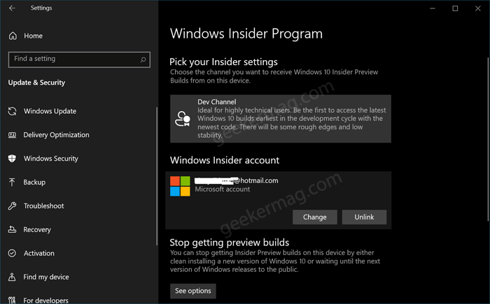 Windows Insider account 