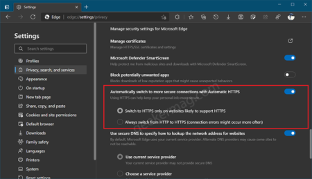 How to Enable and Disable Automatic HTTPS for URLs in Microsoft Edge