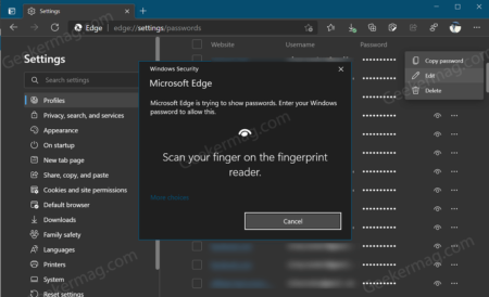 Find, Manage and view Saved Passwords in Edge