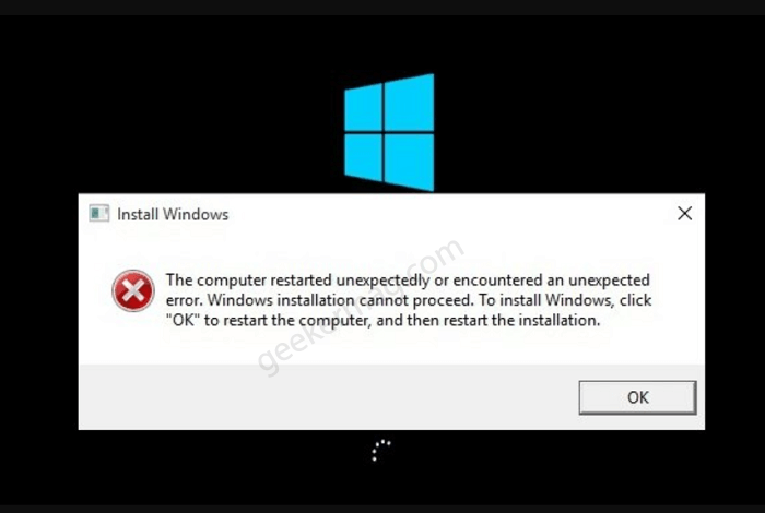 computer restarted unexpectedly or encountered an unexpected error