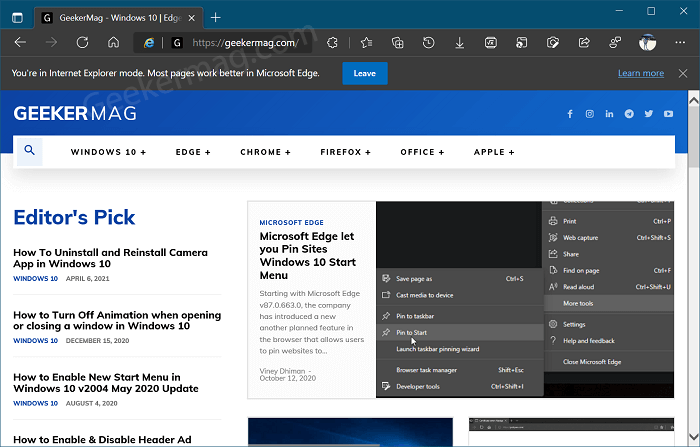 How to Enable or Disable Internet Explorer Mode in Microsoft Edge - 74