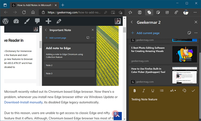 Add Note to Collection in Microsoft Edge