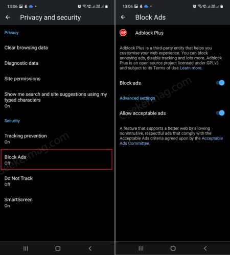 How to Block ads on Webpage in Microsoft Edge for Android