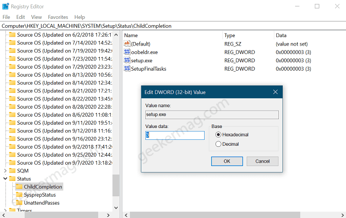 ChildCompletion registry key in windows 10