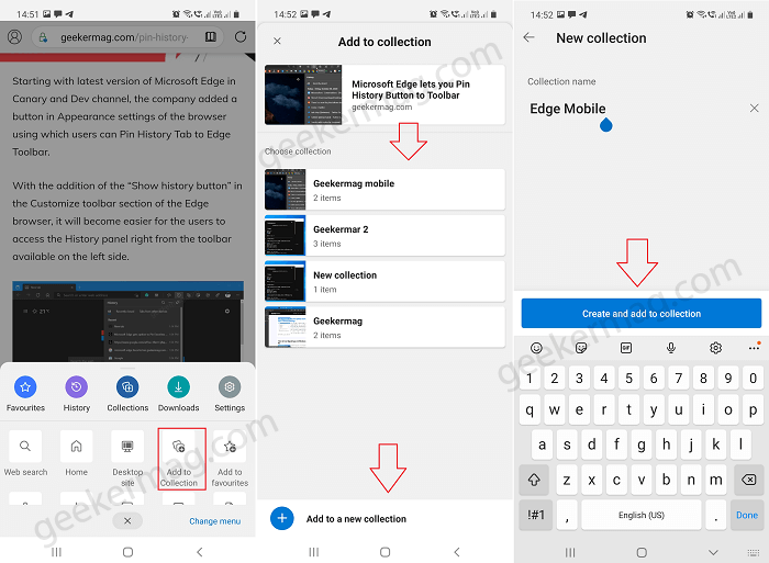 create collections in edge for android and iso