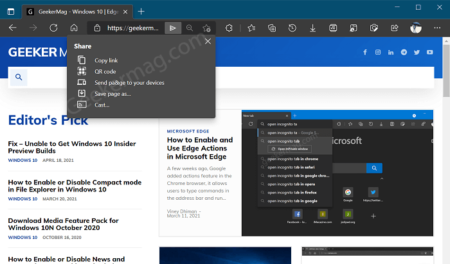 Enable Sharing Hub in Microsoft Edge