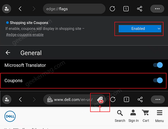 How to Enable   Use Shopping Site Coupons feature in Microsoft Edge - 94