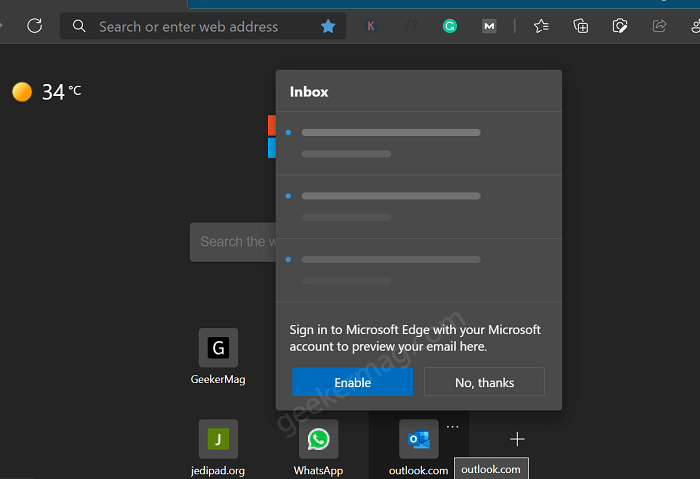 How to Check Outlook Emails from Edge New Tab Page Quick Links - 99
