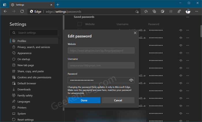 edit password in microsoft edge