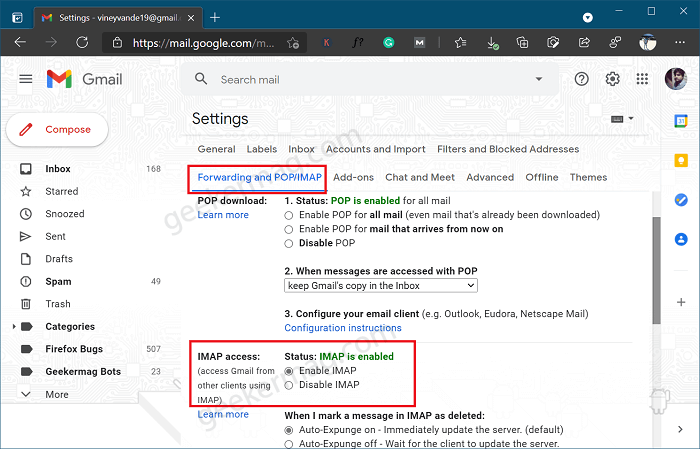 forwarding and POP/IMAP