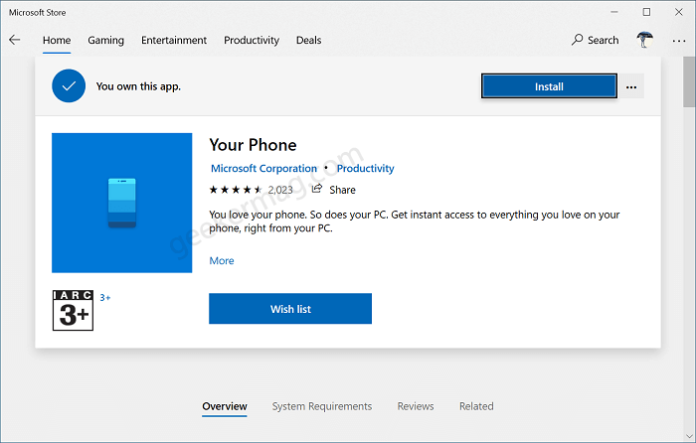 your phone app for windows 10 nog downloading