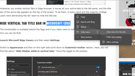 How to Enable & Disable Mini Menu on Text Select in Microsoft Edge