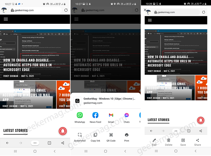 How to Take Screenshot in Microsoft Edge from Share Hub  Android  - 90