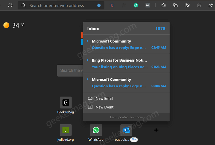 How to Check Outlook Emails from Edge New Tab Page Quick Links - 7
